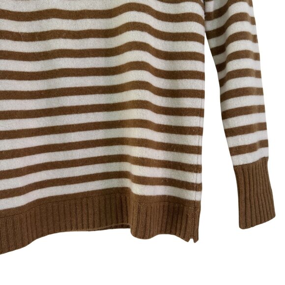 J. Crew Collection Womens Brown/Cream Cashmere Striped Long Sleeve Sweater S - Picture 4 of 7